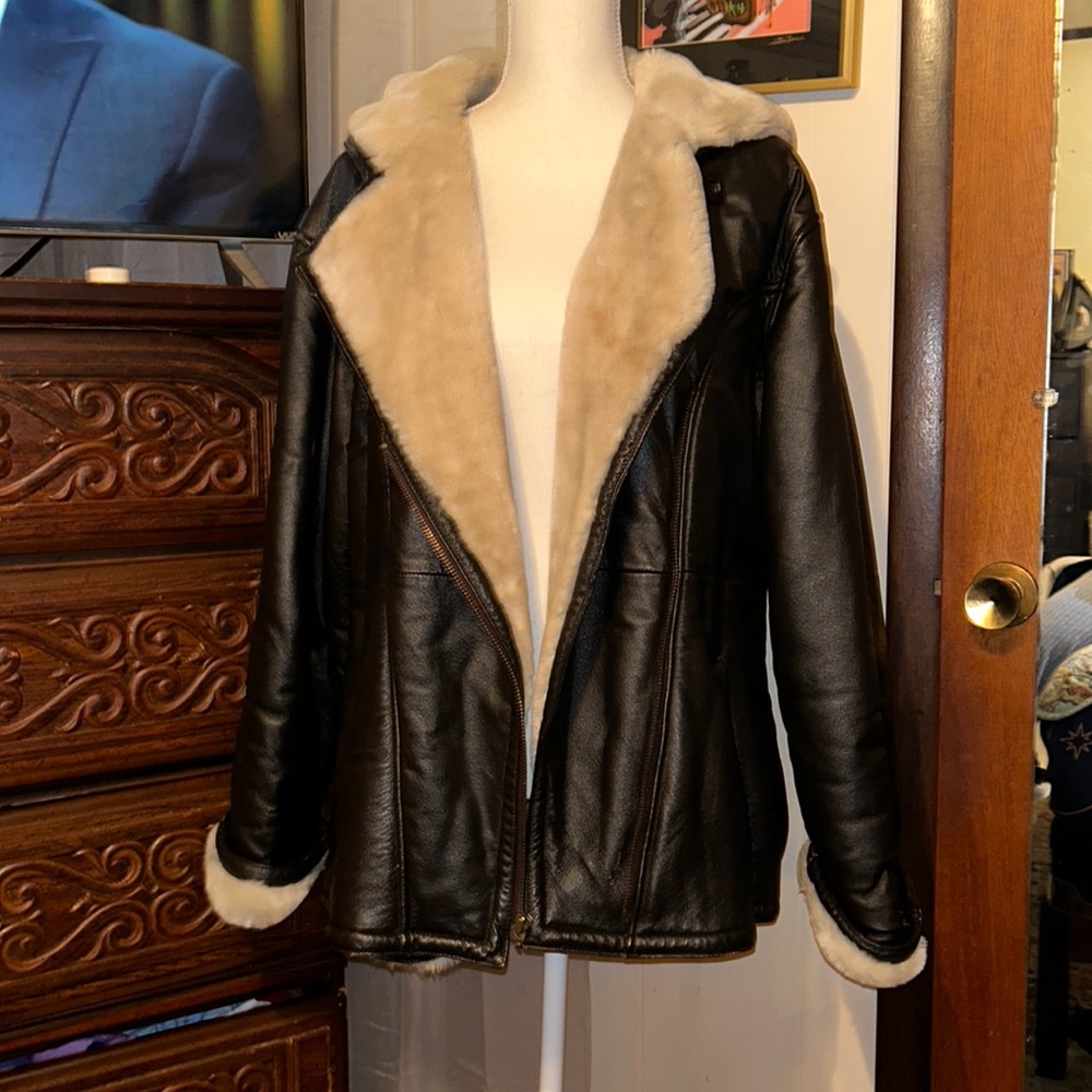 Vintage, Wilson’s Dark Brown Leather, Double Breasted, hooded, Shearling Coat.